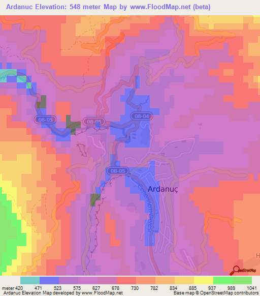 Ardanuc,Turkey Elevation Map