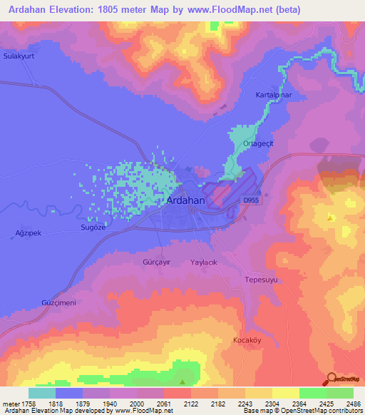 Ardahan,Turkey Elevation Map