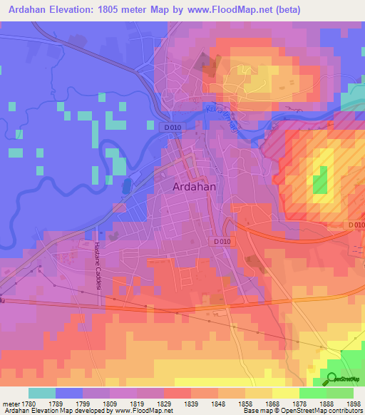 Ardahan,Turkey Elevation Map