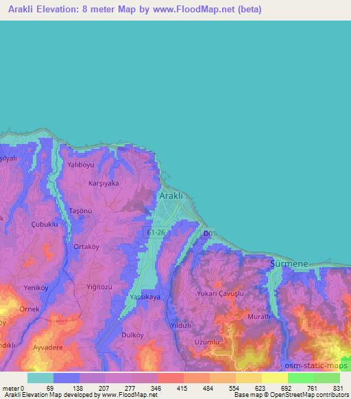 Arakli,Turkey Elevation Map