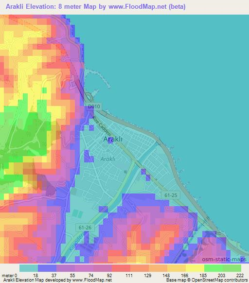 Arakli,Turkey Elevation Map