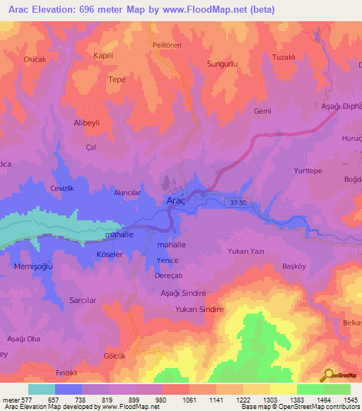 Arac,Turkey Elevation Map