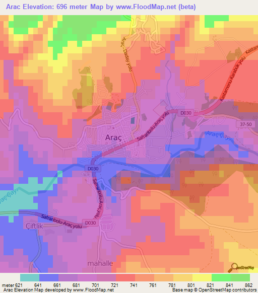 Arac,Turkey Elevation Map