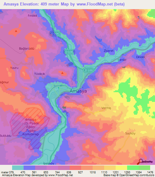 Amasya,Turkey Elevation Map