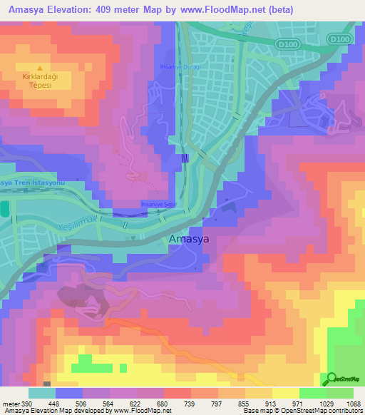 Amasya,Turkey Elevation Map