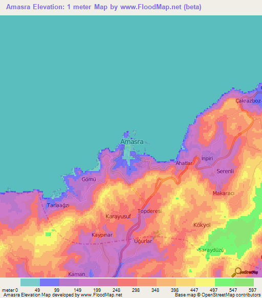 Amasra,Turkey Elevation Map