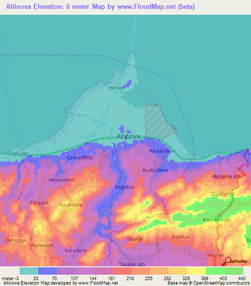 Altinova,Turkey Elevation Map