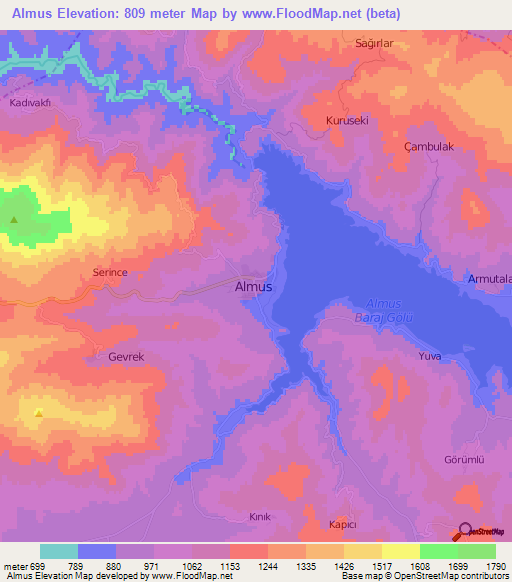 Almus,Turkey Elevation Map