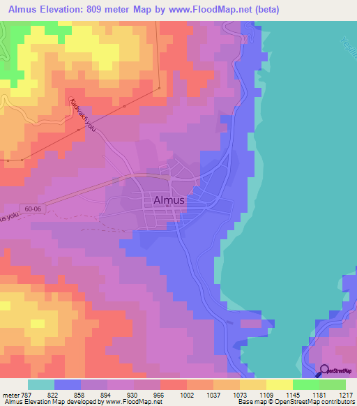 Almus,Turkey Elevation Map