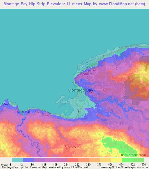 Montego Bay Hip Strip,Jamaica Elevation Map