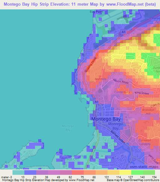 Montego Bay Hip Strip,Jamaica Elevation Map