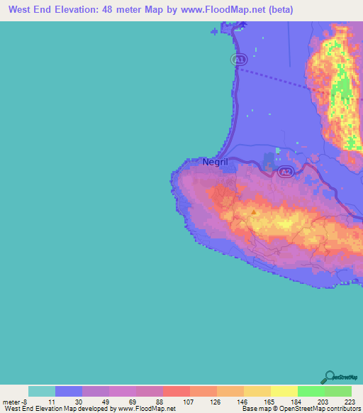 West End,Jamaica Elevation Map