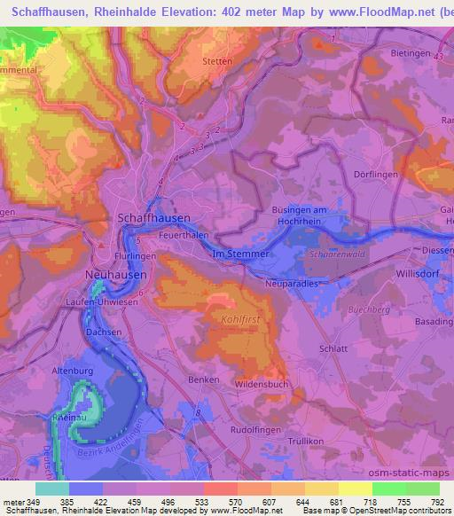 Schaffhausen, Rheinhalde,Switzerland Elevation Map