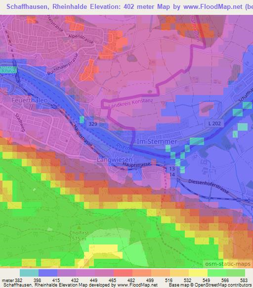 Schaffhausen, Rheinhalde,Switzerland Elevation Map