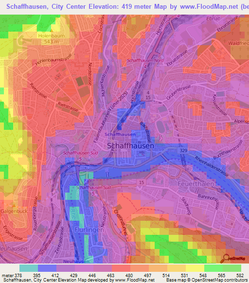 Schaffhausen, City Center,Switzerland Elevation Map