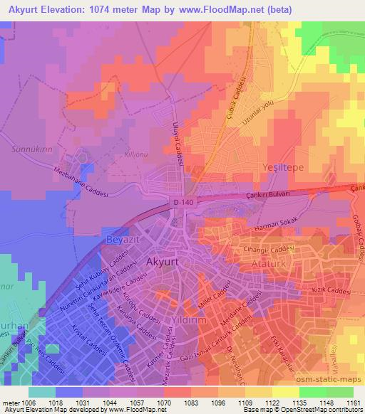 Akyurt,Turkey Elevation Map