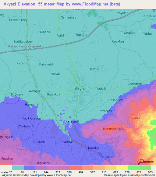 Akyazi,Turkey Elevation Map