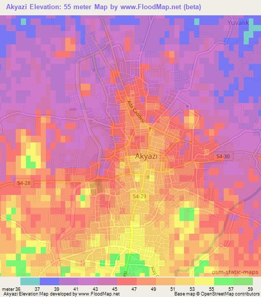 Akyazi,Turkey Elevation Map