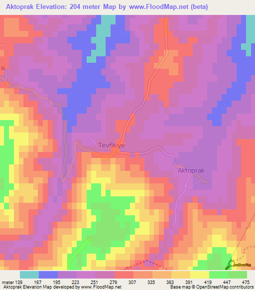 Aktoprak,Turkey Elevation Map