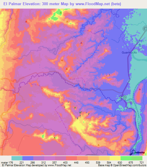 El Palmar,Colombia Elevation Map