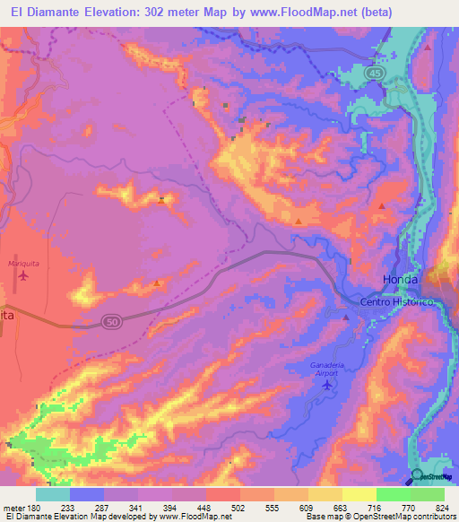 El Diamante,Colombia Elevation Map