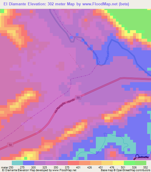 El Diamante,Colombia Elevation Map