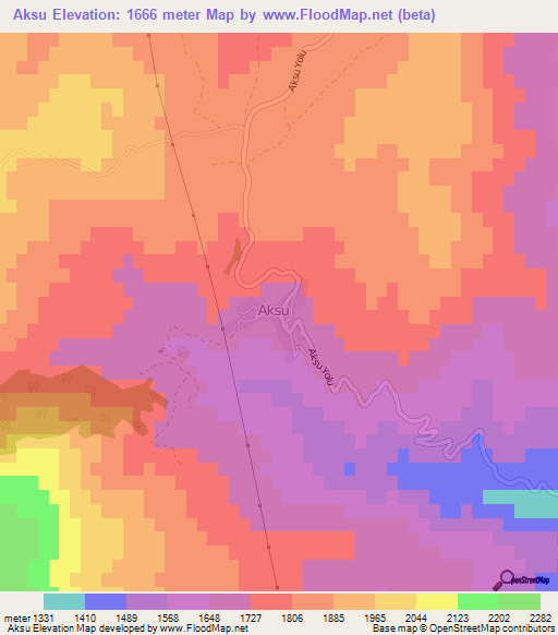 Aksu,Turkey Elevation Map