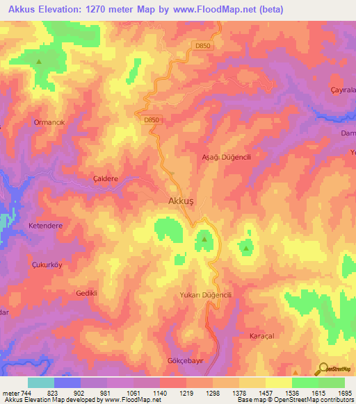 Akkus,Turkey Elevation Map