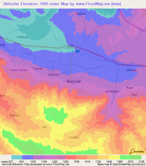 Akincilar,Turkey Elevation Map