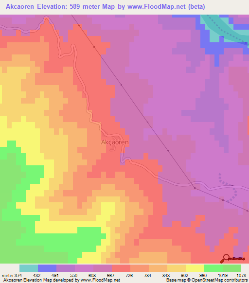 Akcaoren,Turkey Elevation Map