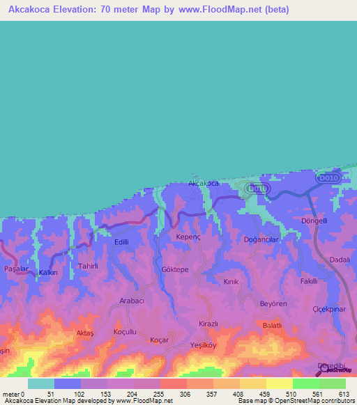 Akcakoca,Turkey Elevation Map