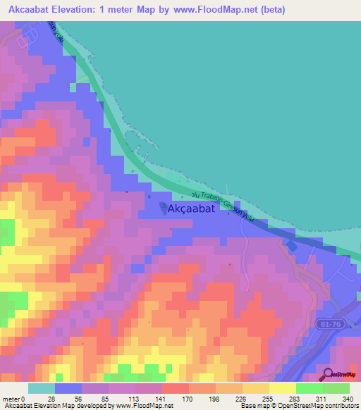 Akcaabat,Turkey Elevation Map