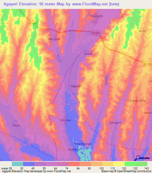 Agayeri,Turkey Elevation Map