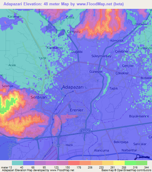 Adapazari,Turkey Elevation Map