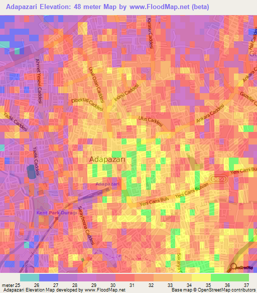 Adapazari,Turkey Elevation Map