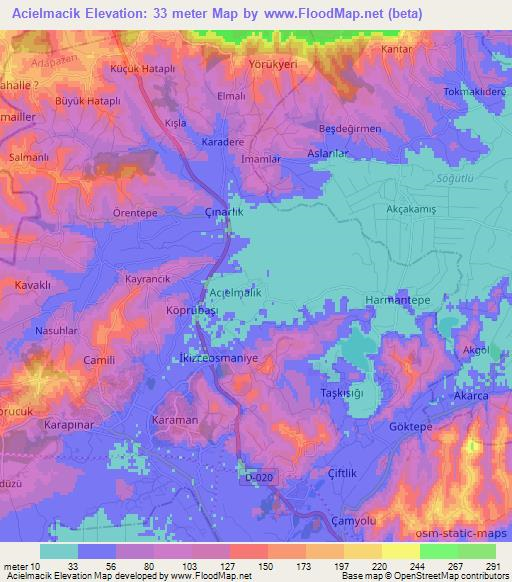 Acielmacik,Turkey Elevation Map