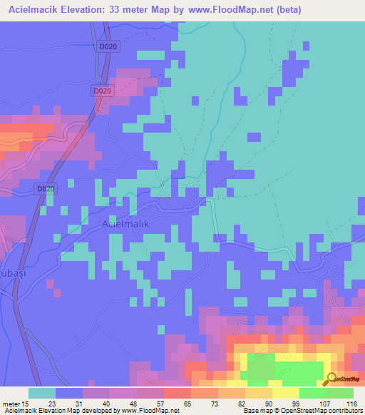 Acielmacik,Turkey Elevation Map