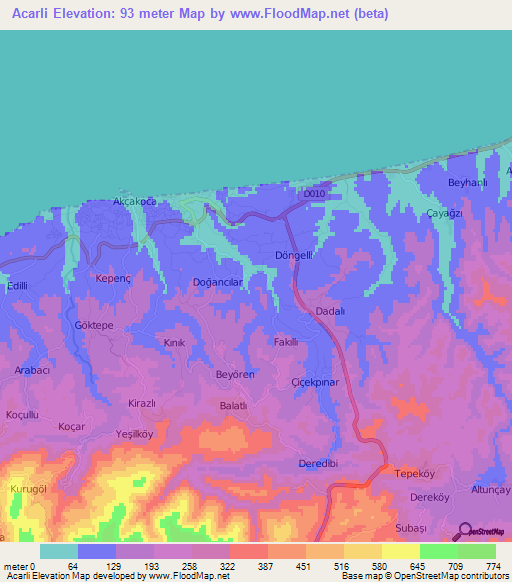 Acarli,Turkey Elevation Map