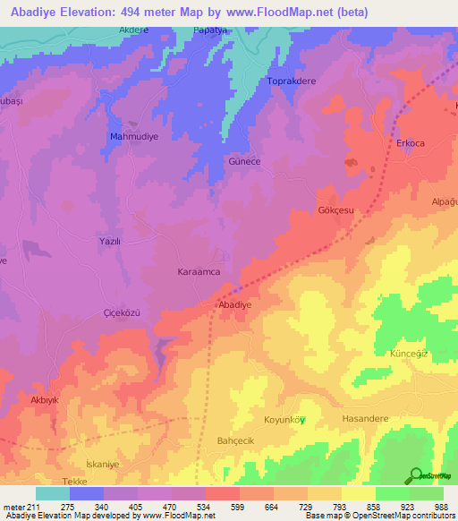 Abadiye,Turkey Elevation Map