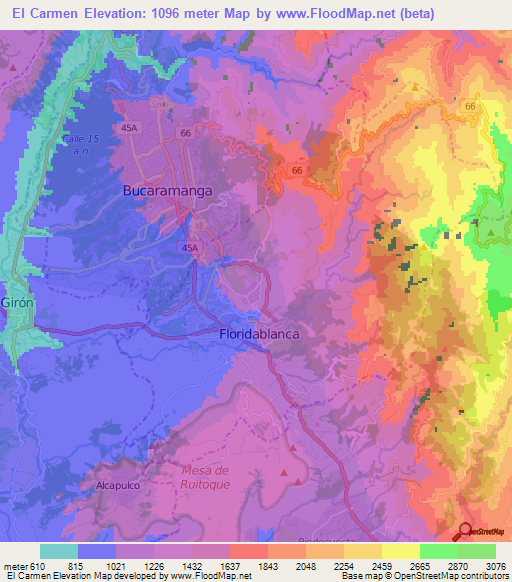 El Carmen,Colombia Elevation Map