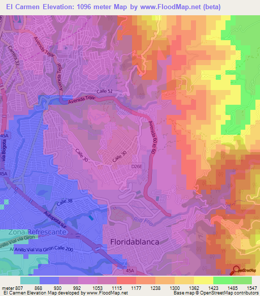 El Carmen,Colombia Elevation Map