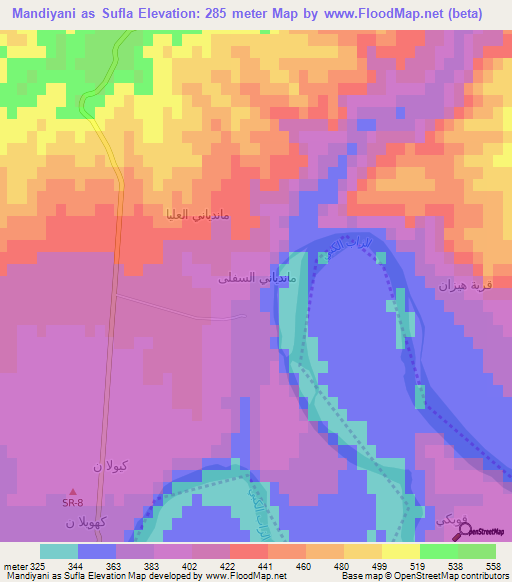 Mandiyani as Sufla,Iraq Elevation Map