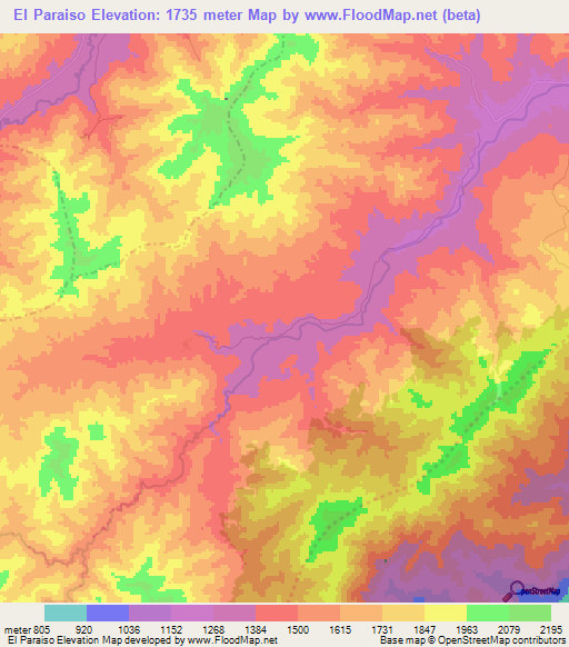 El Paraiso,Colombia Elevation Map