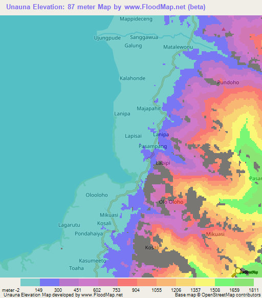 Unauna,Indonesia Elevation Map