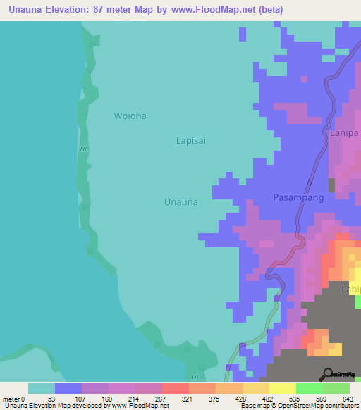 Unauna,Indonesia Elevation Map