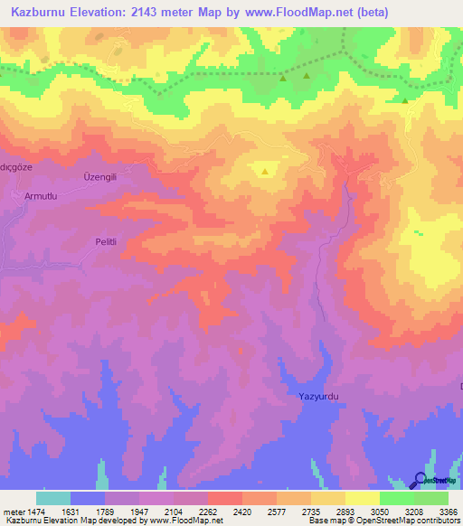 Kazburnu,Turkey Elevation Map