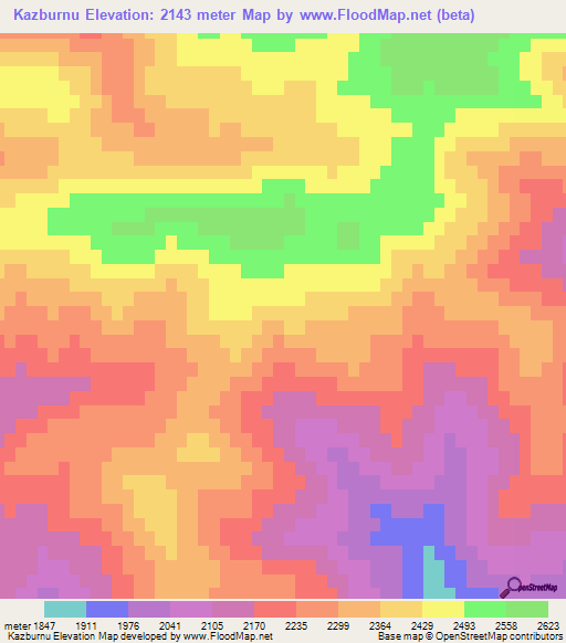 Kazburnu,Turkey Elevation Map