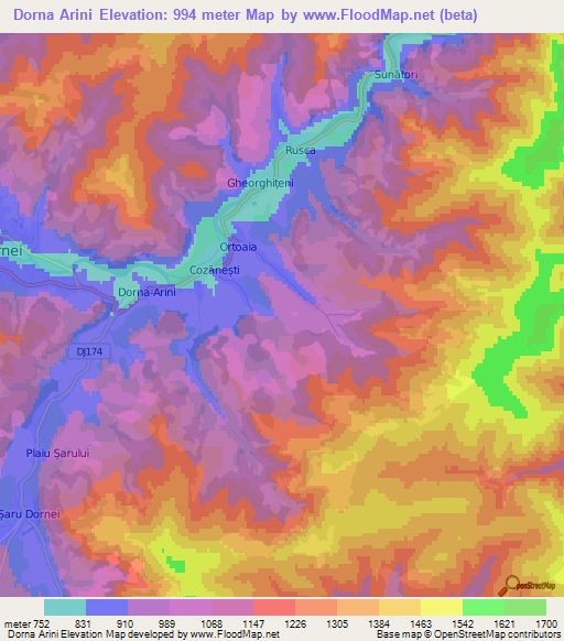 Dorna Arini,Romania Elevation Map