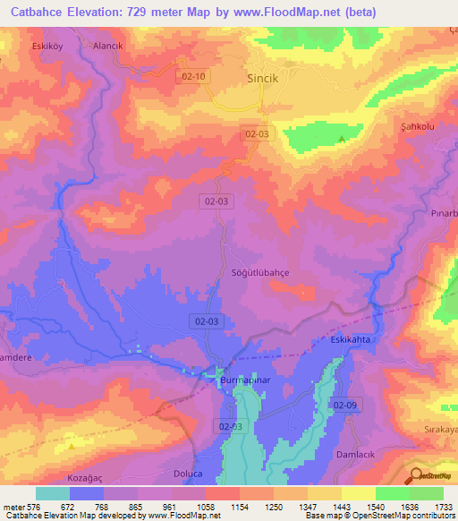 Catbahce,Turkey Elevation Map