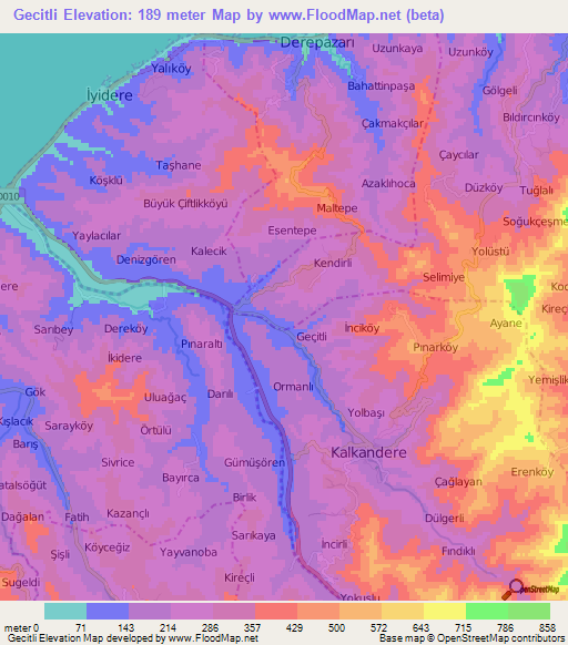 Gecitli,Turkey Elevation Map